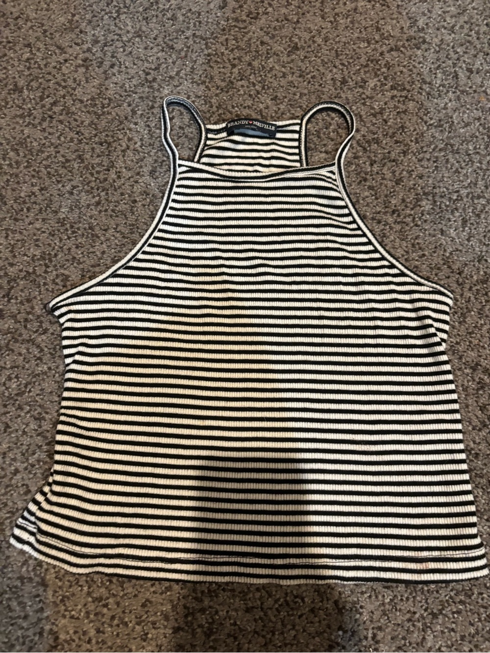 Brandy Melville Black & White Striped High-Neck Ribbed Tank